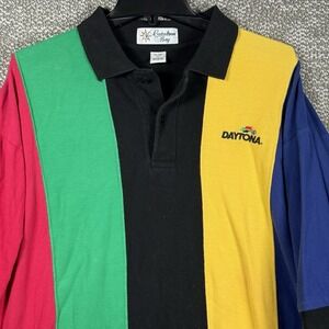 Vintage Daytona 500 Catalina Bay Polo Shirt Men XL Striped‎ Colorful Multicolor